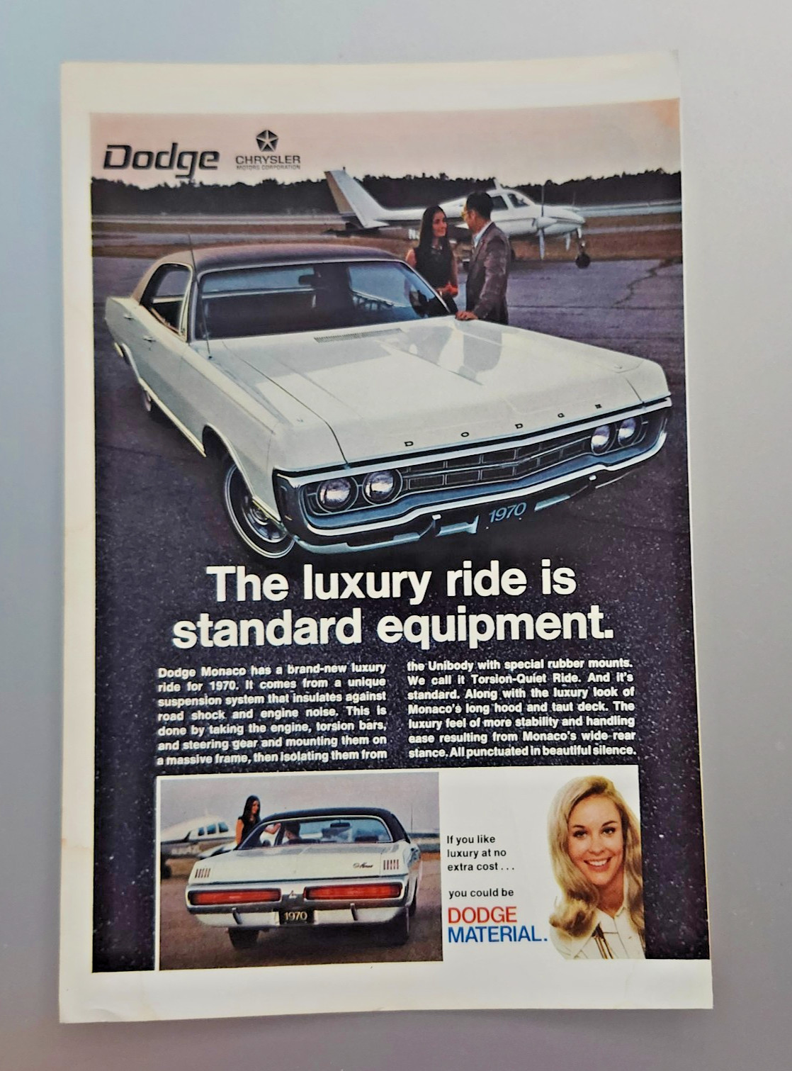 Vintage 1970 Dodge Monaco Original Print Ad Full Page – Luxury Ride Is Standard