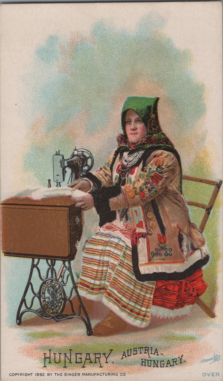 c1892 Singer Manufacturing Co. Sewing Trade Card HUNGARY Costumes of All Nations