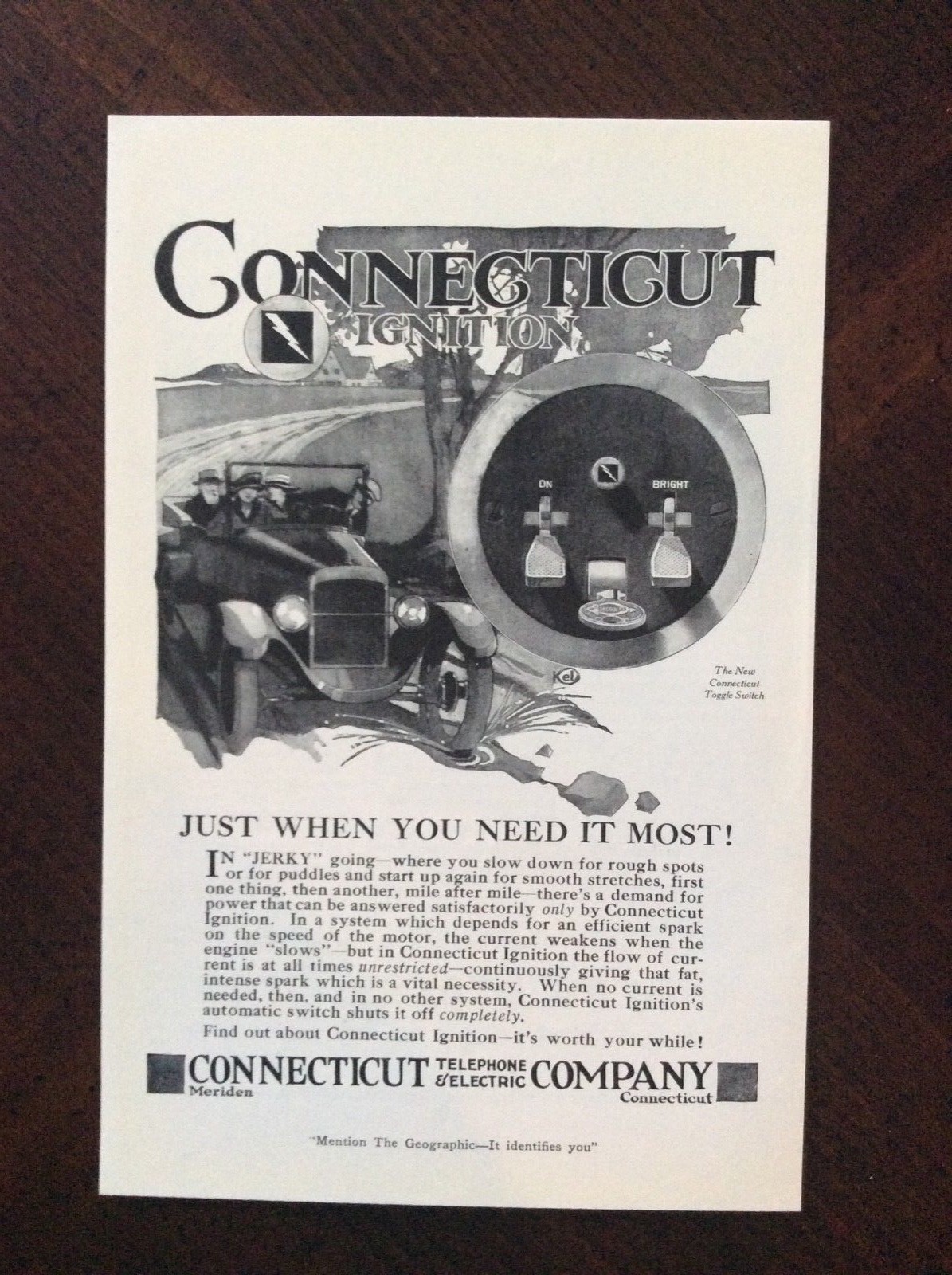 1920 vintage original ad Connecticut Ignition New Connecticut Toggle Switch
