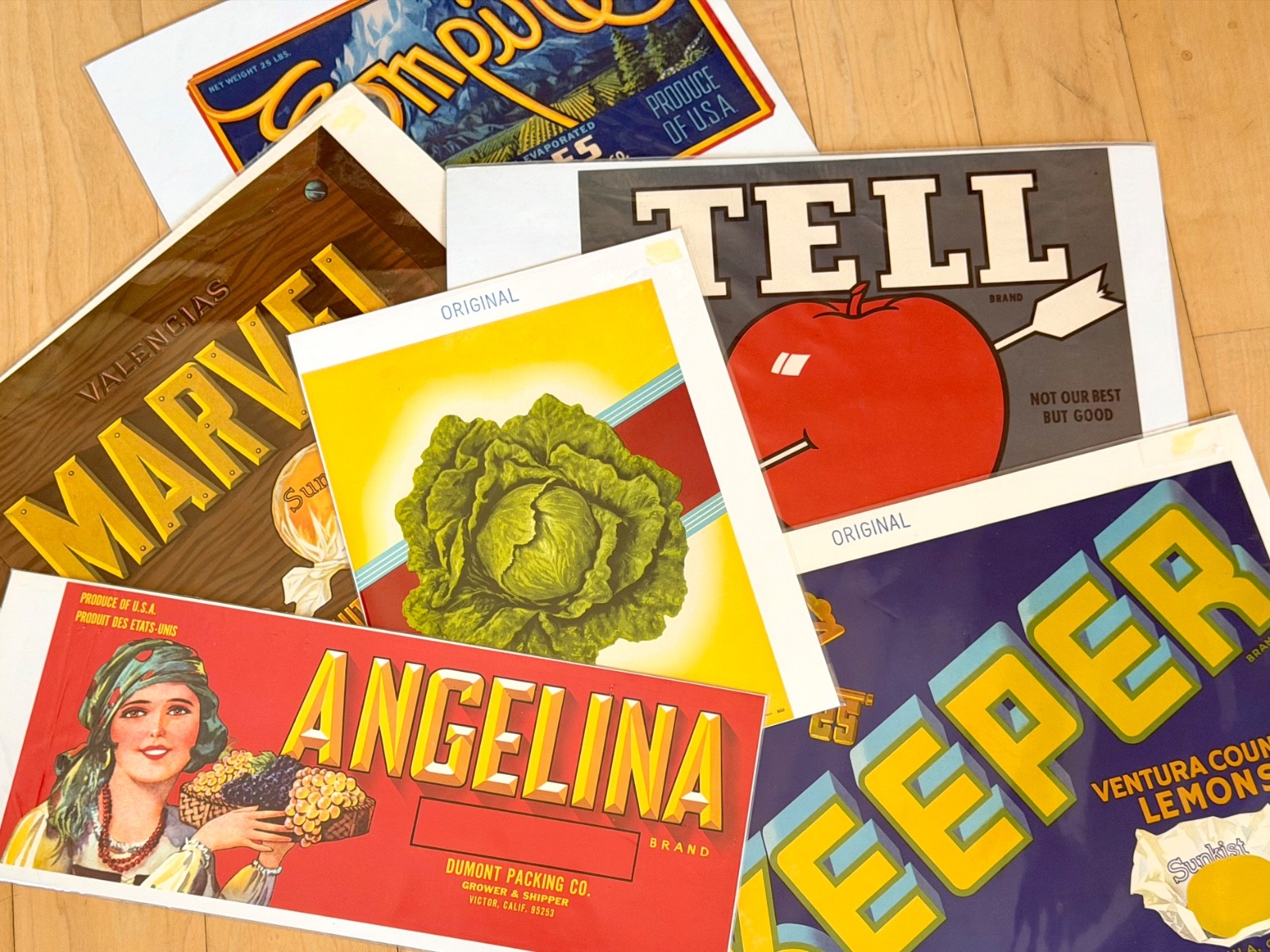 Vintage Graphic California Fruit Crate Labels Lot (6) — Sunkist, Valencia
