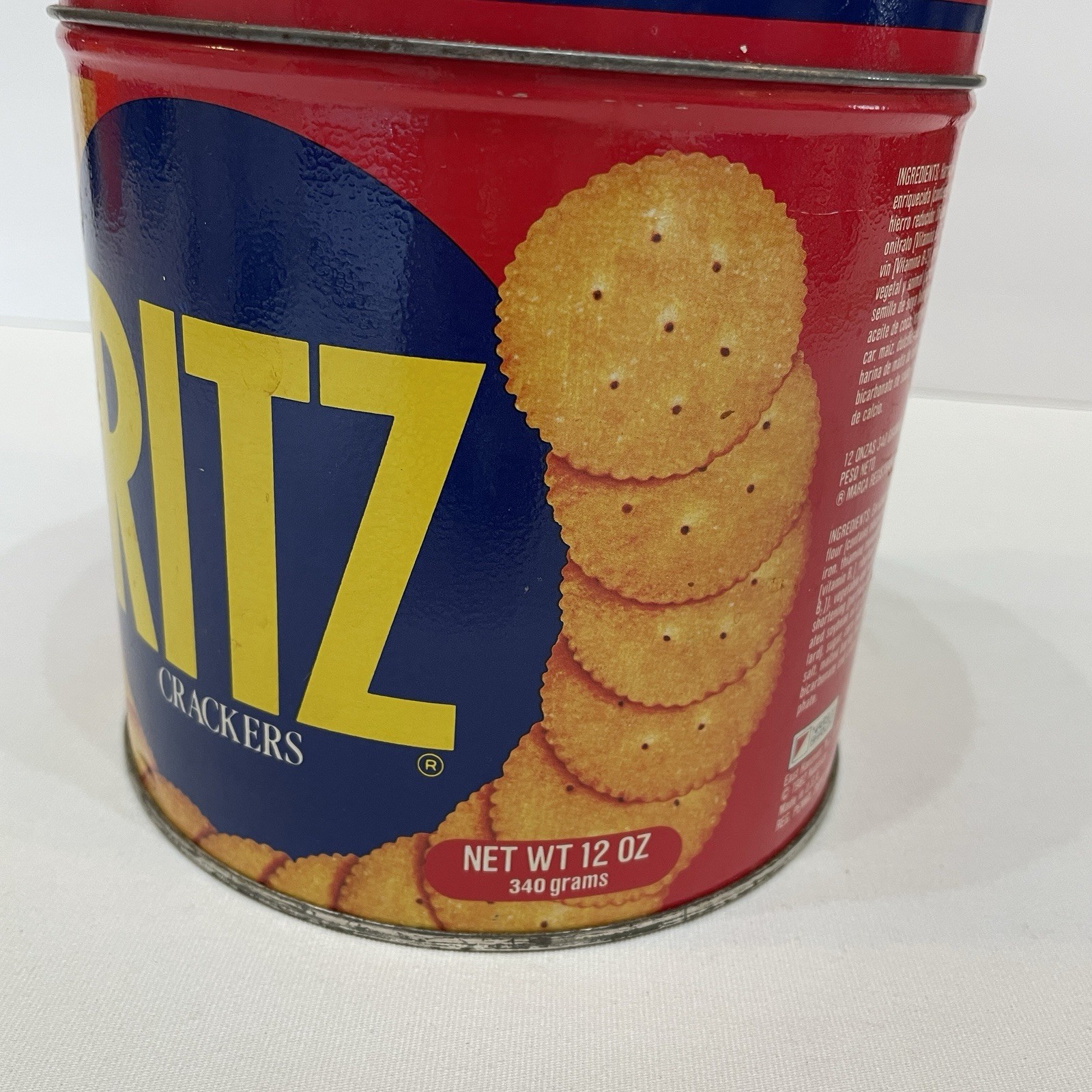 Vintage Ritz Crackers Advertising Tin Collectible Cracker Keeper Red Blue Yellow