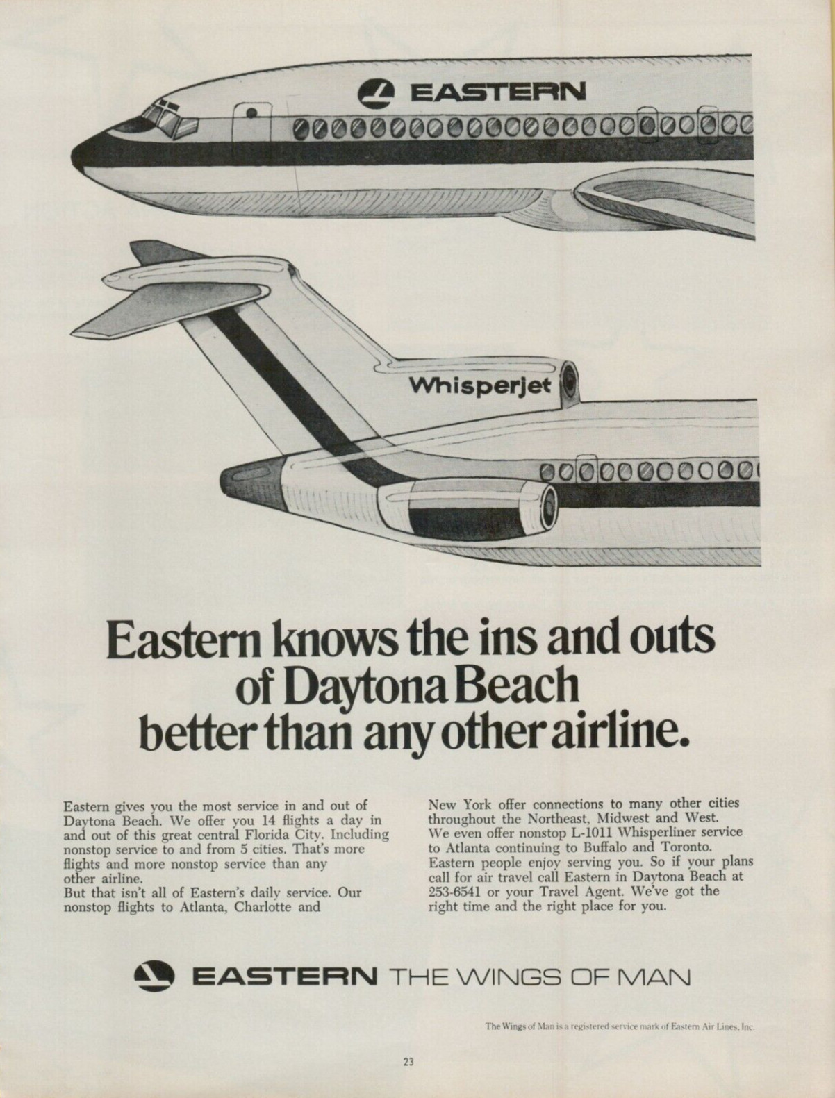 1978 Eastern Airlines Daytona Beach Whisperjet Service Flights Vintage Print Ad