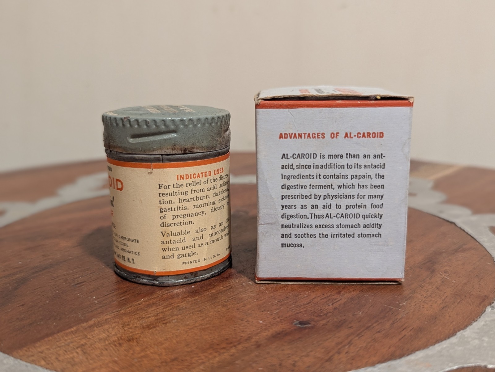 Vintage 7/8 Oz. Physicians Sample Al-Caroid Antacid Powder Tin In Original Box