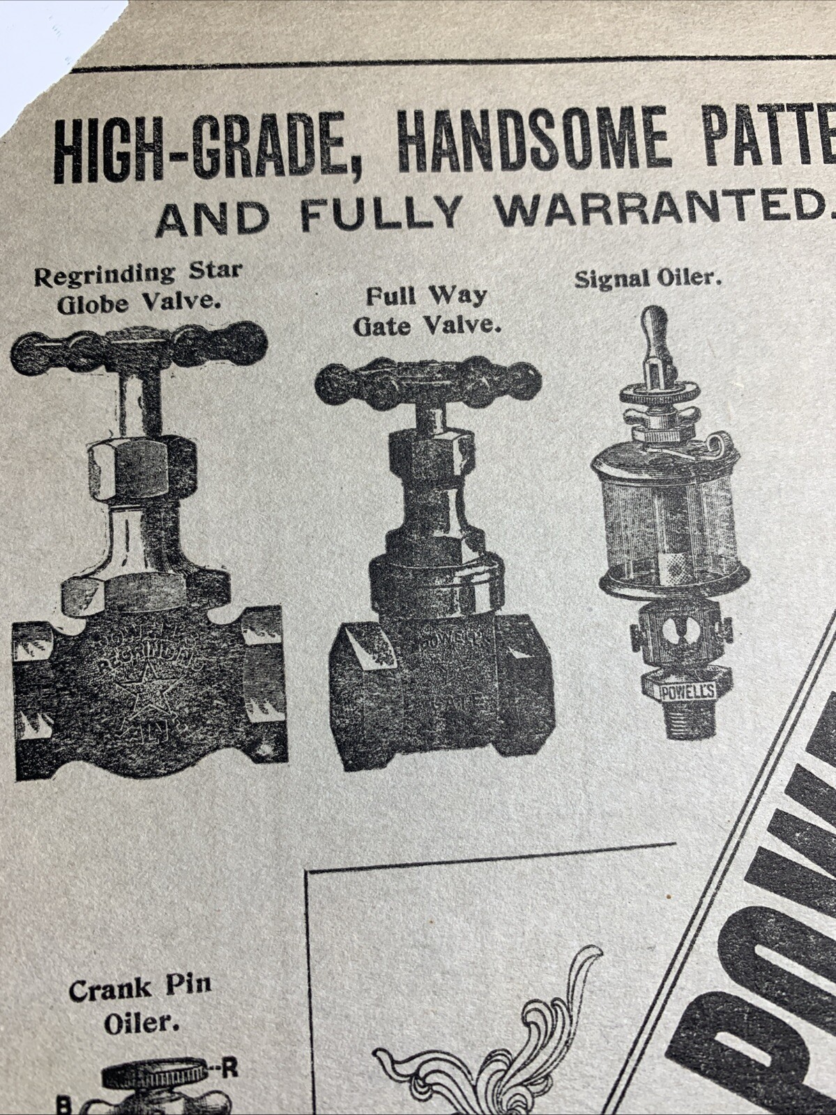 1901 Ad Powell’s Fitting For Steam Power Plants Cincinnati Ohio