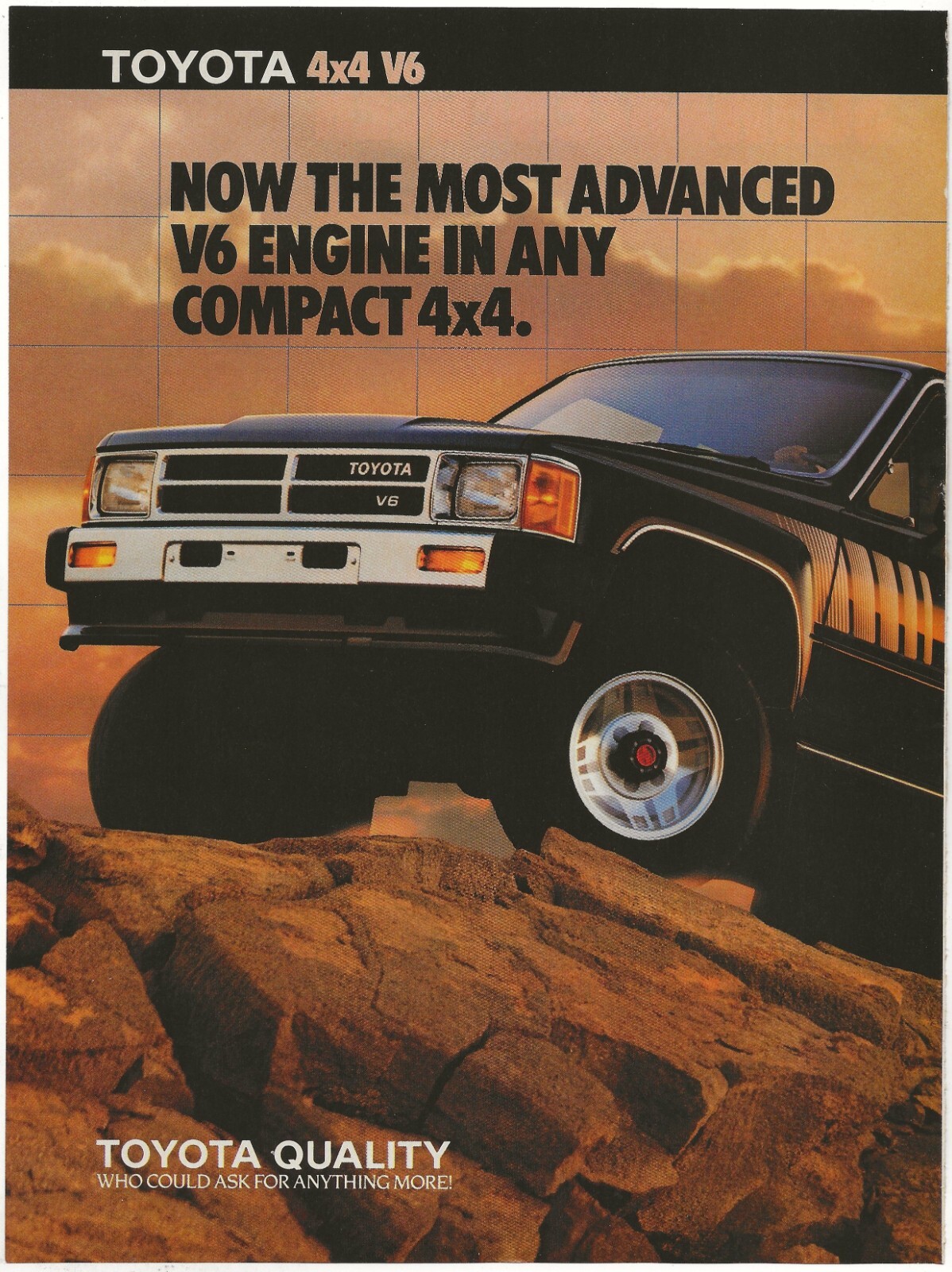 Vintage 2-Page Ad Toyota 4×4 V6 Pickup Truck – Most Advanced Engine – Feb 1988