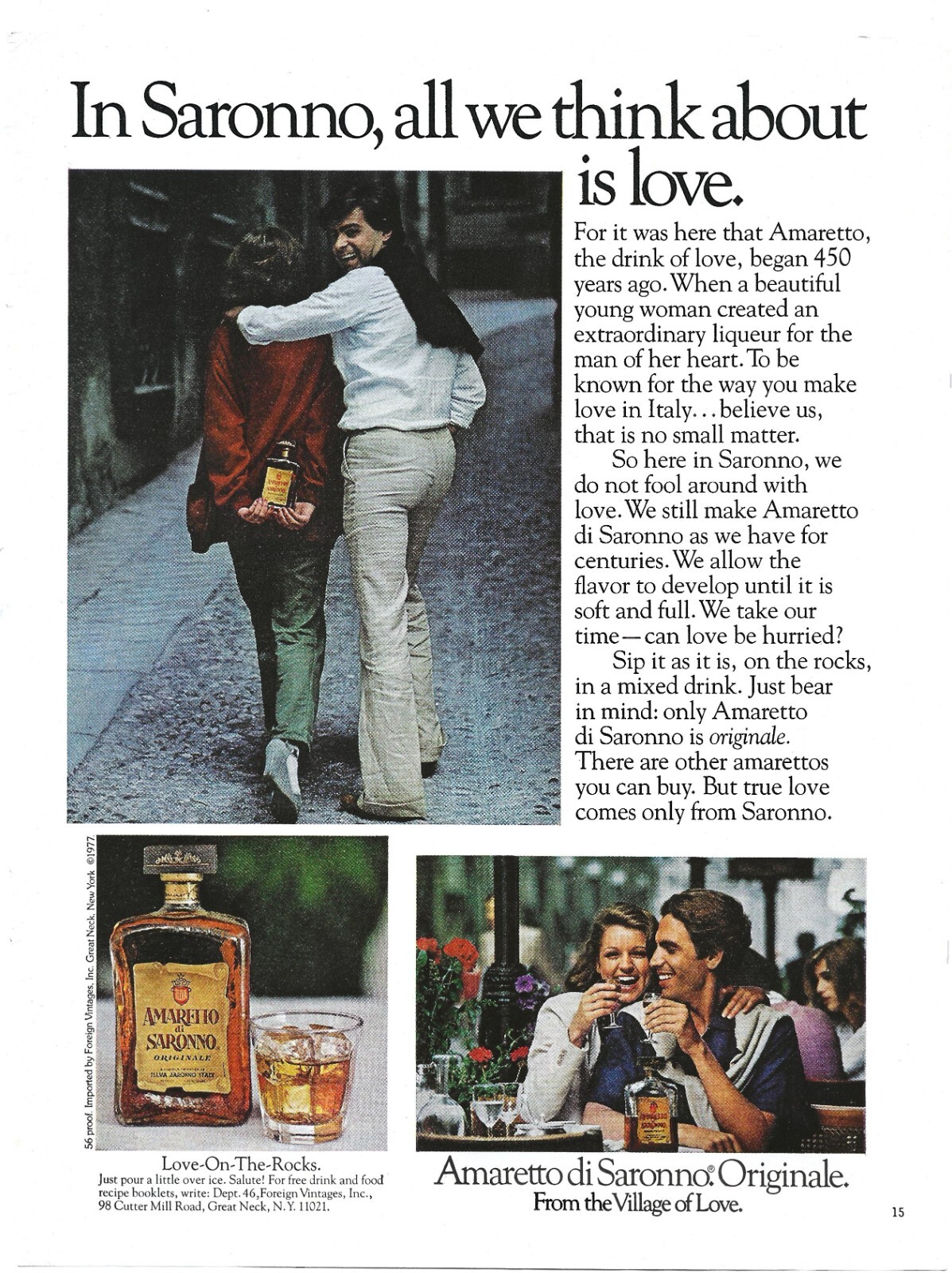 Vintage Print Ad Amaretto di Saronno – Love on the Rocks – Sept 1978 11″x8″