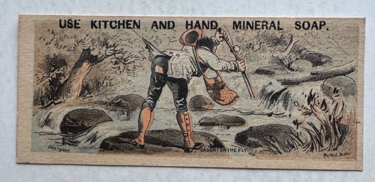 Vintage Victorian Trade Card Boston MA Chas F Bates Soap comic fishing “Caught..