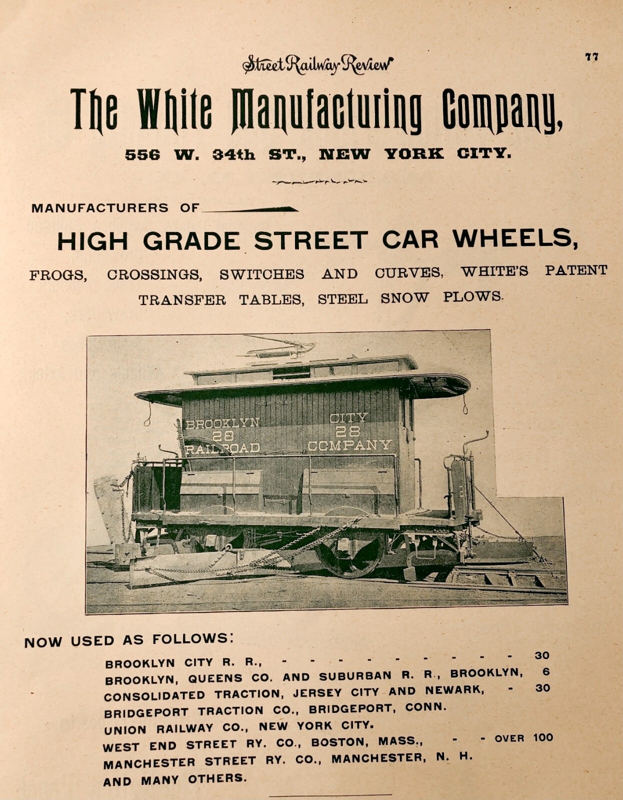 Antique 1902 White Streetcar Manufacturing New York City Advertising RARE