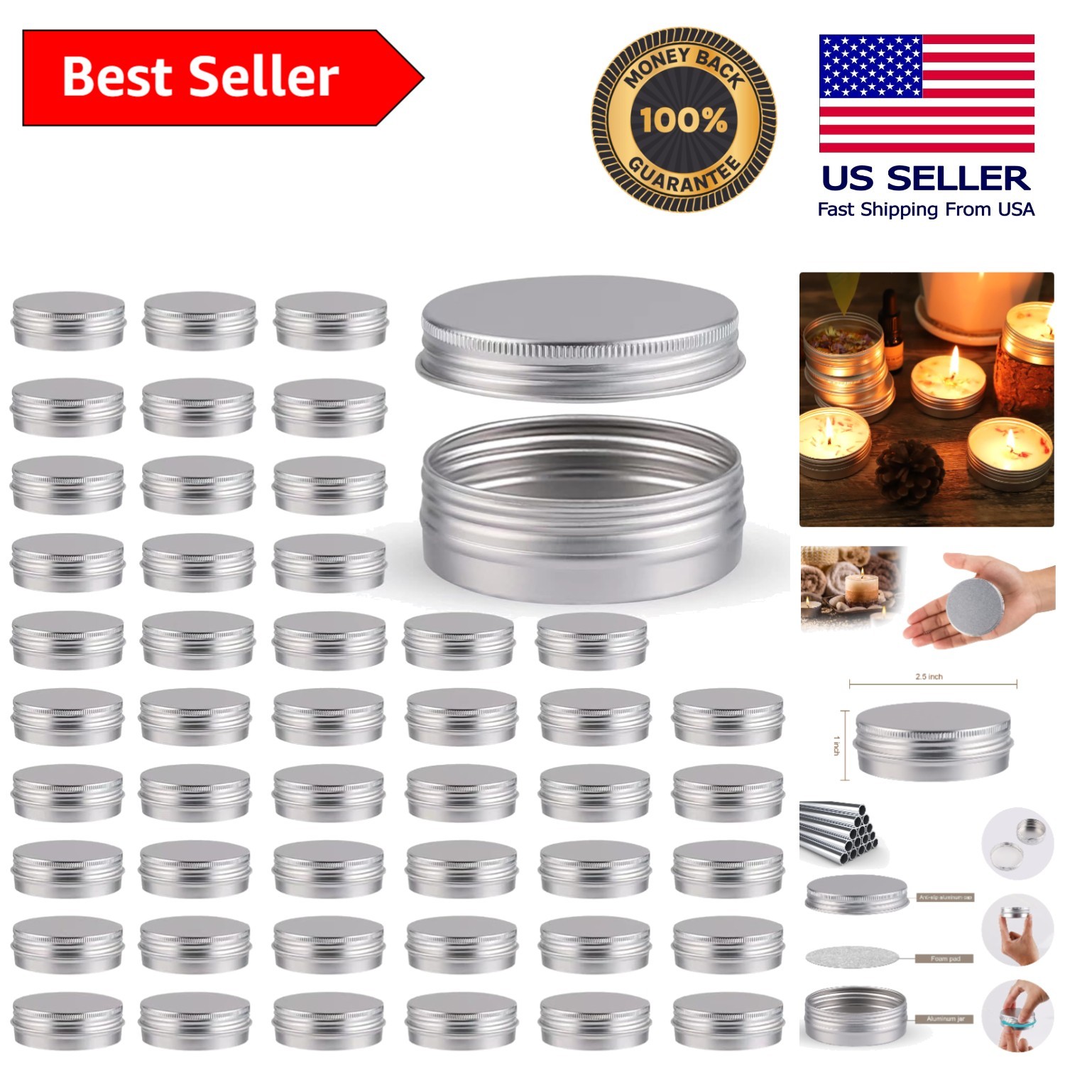 48 Pcs 2 Oz Aluminum Metal Tins with Lid – Leak-Proof & Eco-Friendly Containers