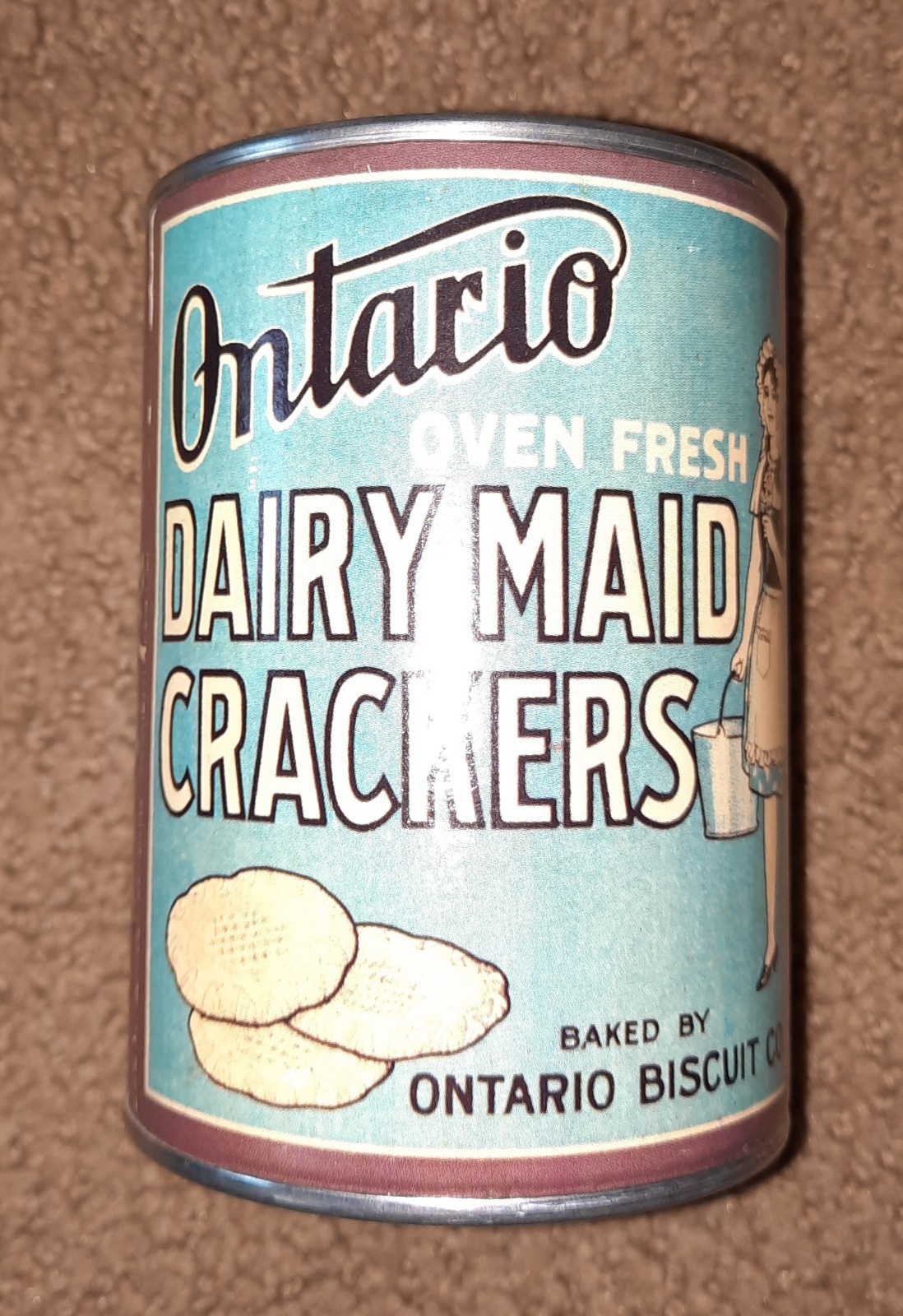 Vintage Ontario Dairy Maid Crackers – 1 LB Tin Can Coin Bank