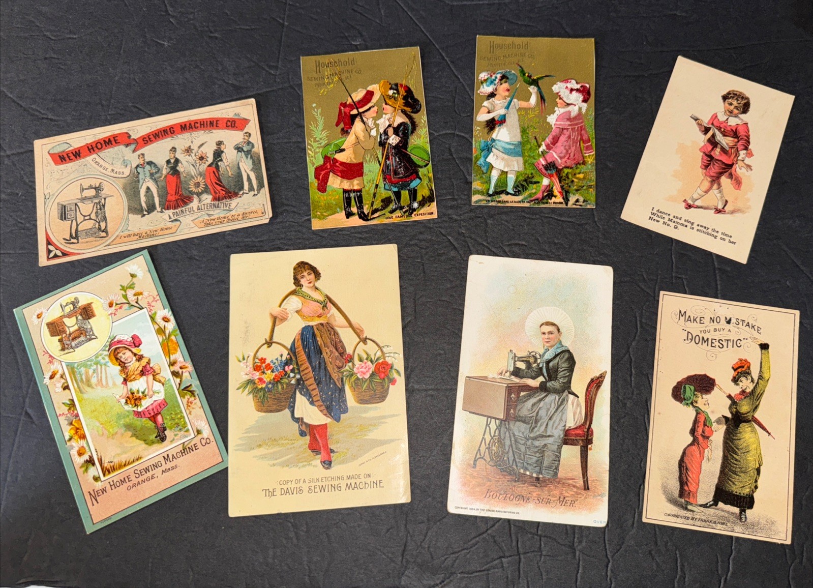Sewing Machine Advertising Trade Cards Singer/New Home/Davis/Domestic/Household