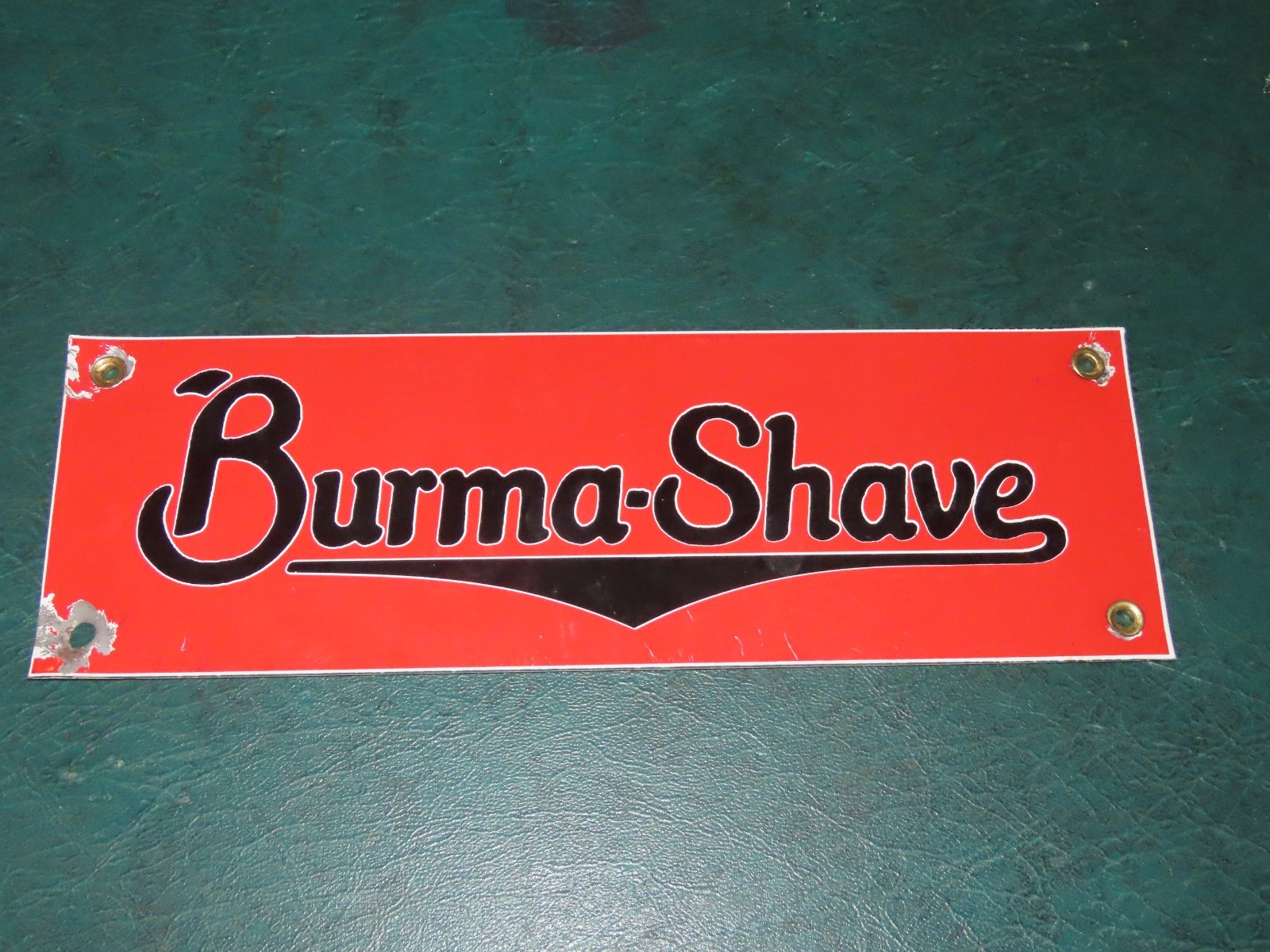 Vtg BURMA SHAVE PORCELAIN SIGN 12″ LONG 4″ TALL RED BLACK