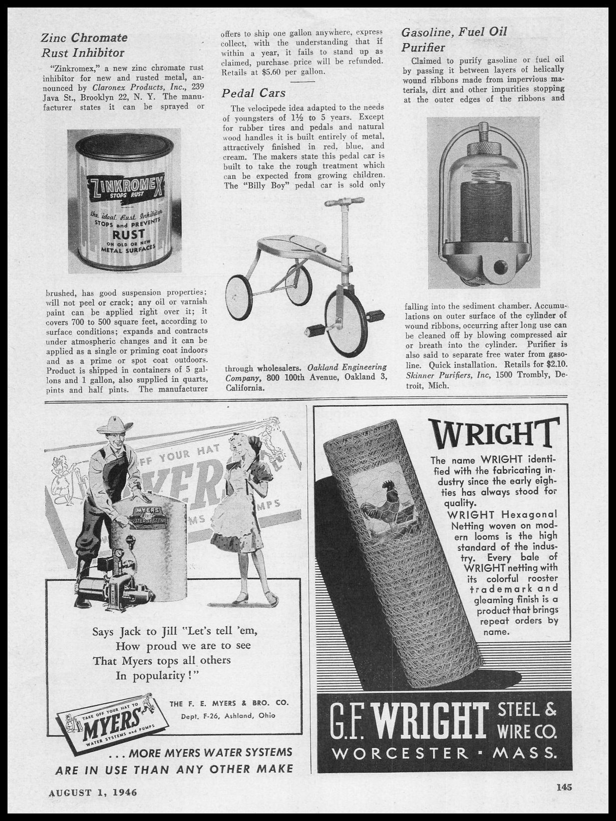1946 F E Myers Bros Water Pump Systems Ashland Ohio Jack & Jill Cartoon Print Ad