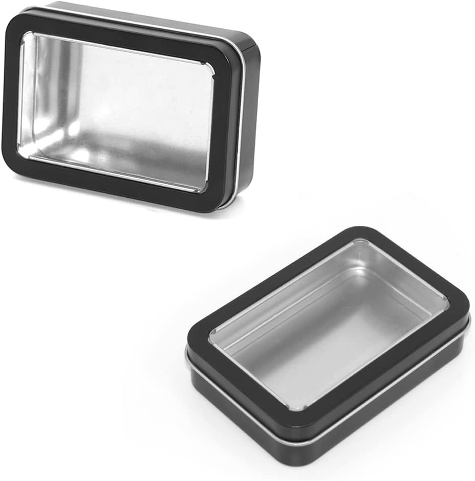 4 Pack Metal Rectangular Tin Boxes Containers with Detachable Clear Lid