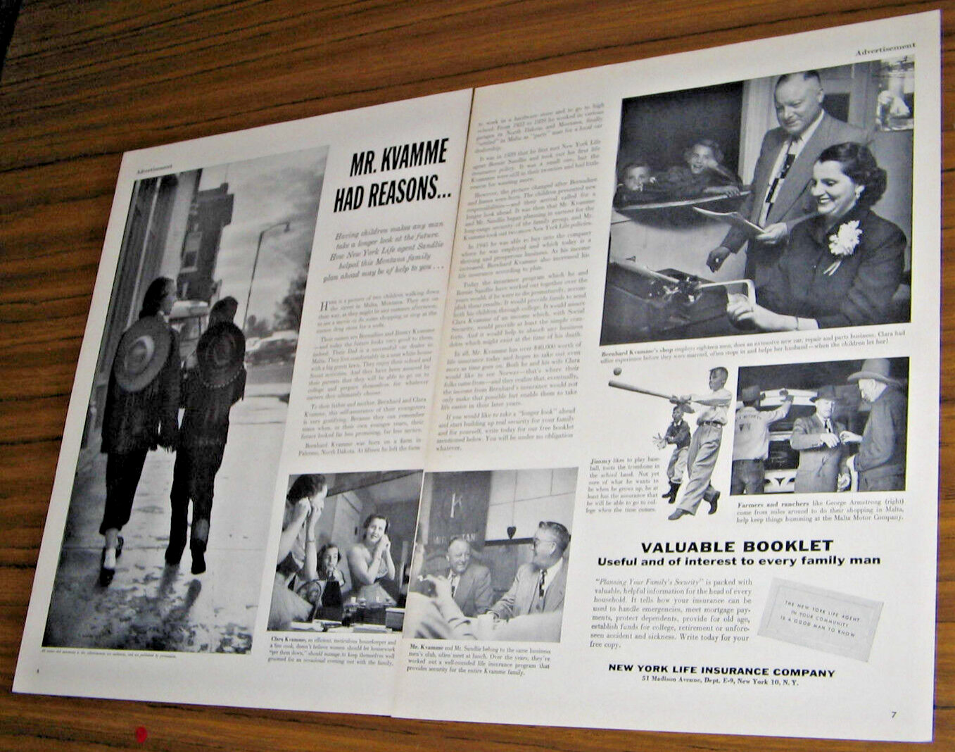 1953 Vintage Ad New York Life Insurance Agent Helps Family Plan