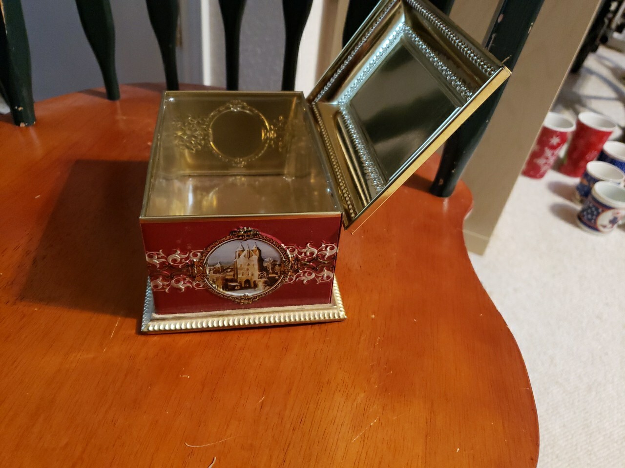 Vintage West German Hinged Lid Candy Tin Klann Quality 7 x 4.75 x 4″