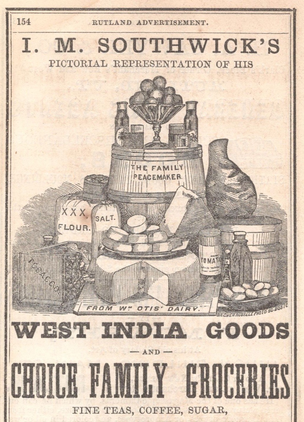 I.M. SOUTHWICK’S West India Goods Groceries Rutland, VT – Original 1863 Print Ad
