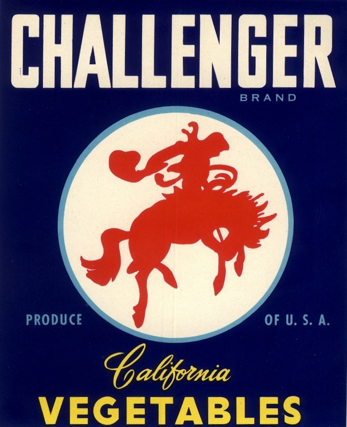 CRATE LABEL VINTAGE 7X8 COWBOY SILHOUETTE BUCKING BRONCO HORSE RODEO CHALLENGER