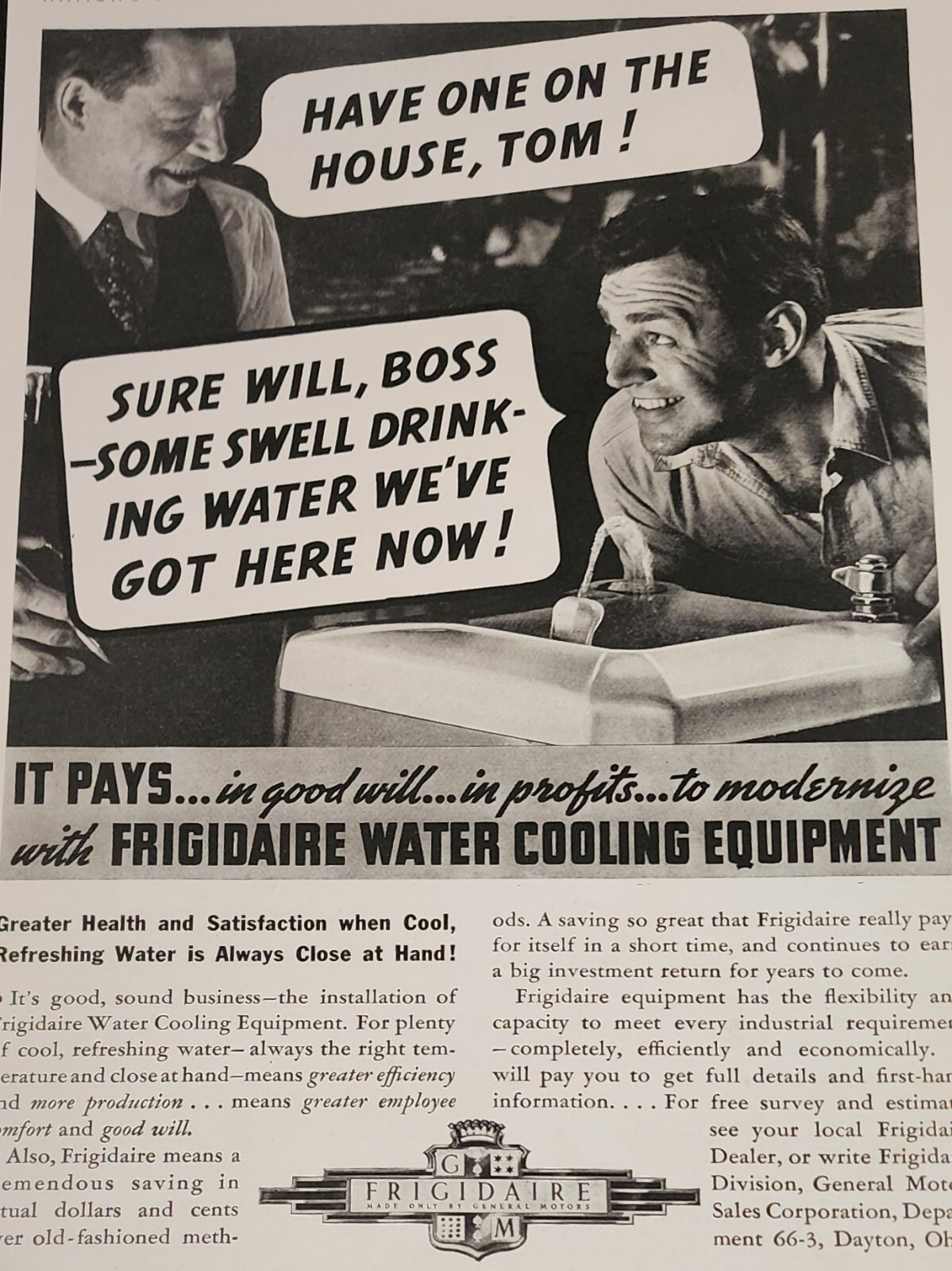 Frigidaire Water Fountain Cooler Magazine Ad Picture Vintage 1937 Display Art
