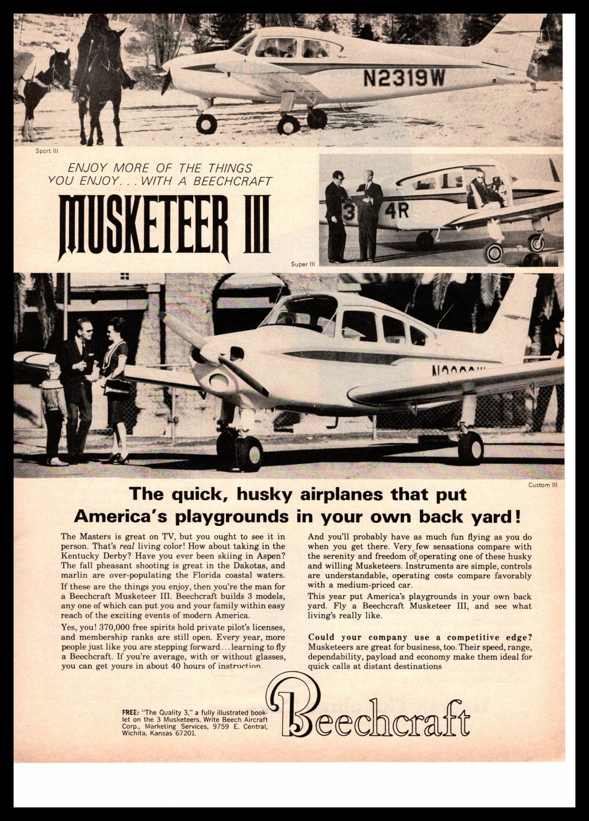 1966 Beechcraft Musketeer III Private Aircraft Sport Super Custom Plane Print Ad