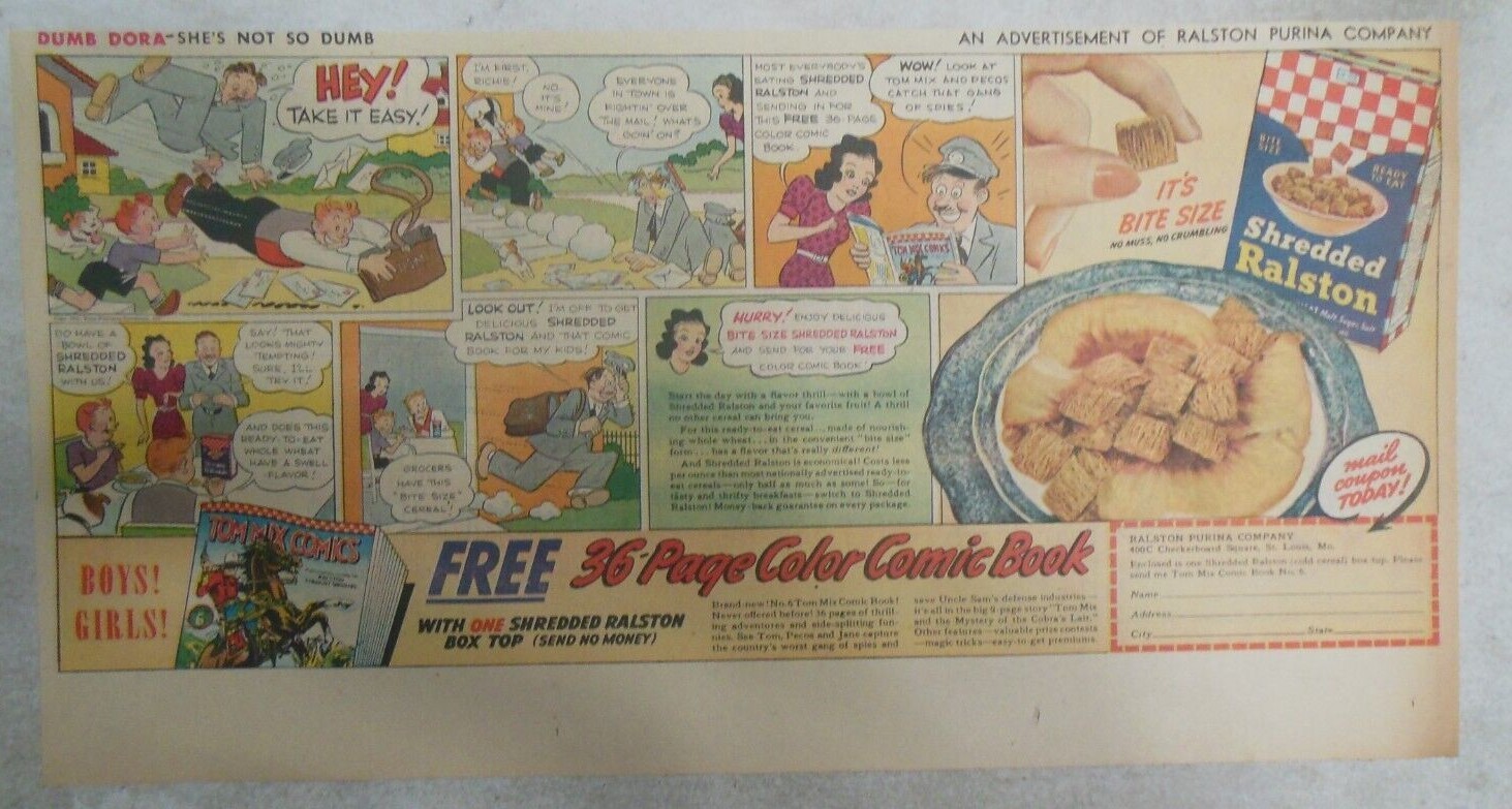 Ralston Cereal Ad: Tom Mix “Comic Book #6” Premium 1941 Size: 7.5 x 15 inches
