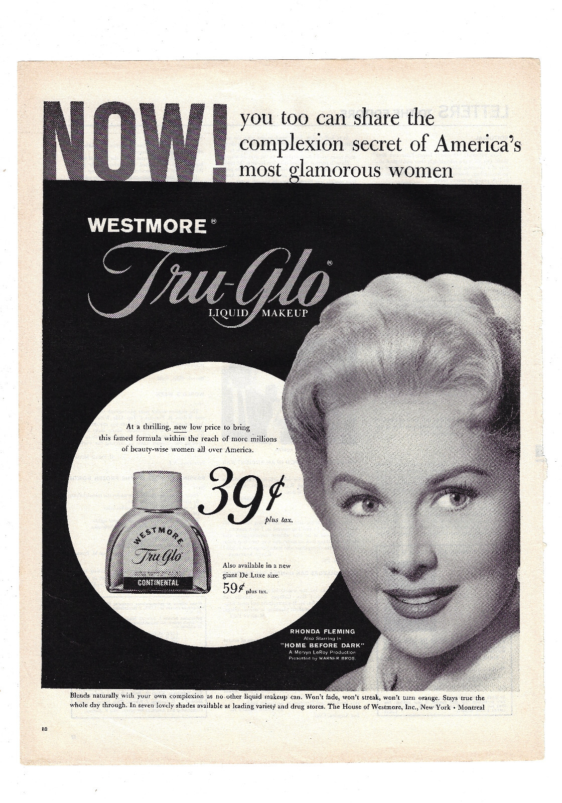 Westmore Tru Glo Makeup Print Ad Vintage Beauty Advertising 1950s Rhonda Fleming