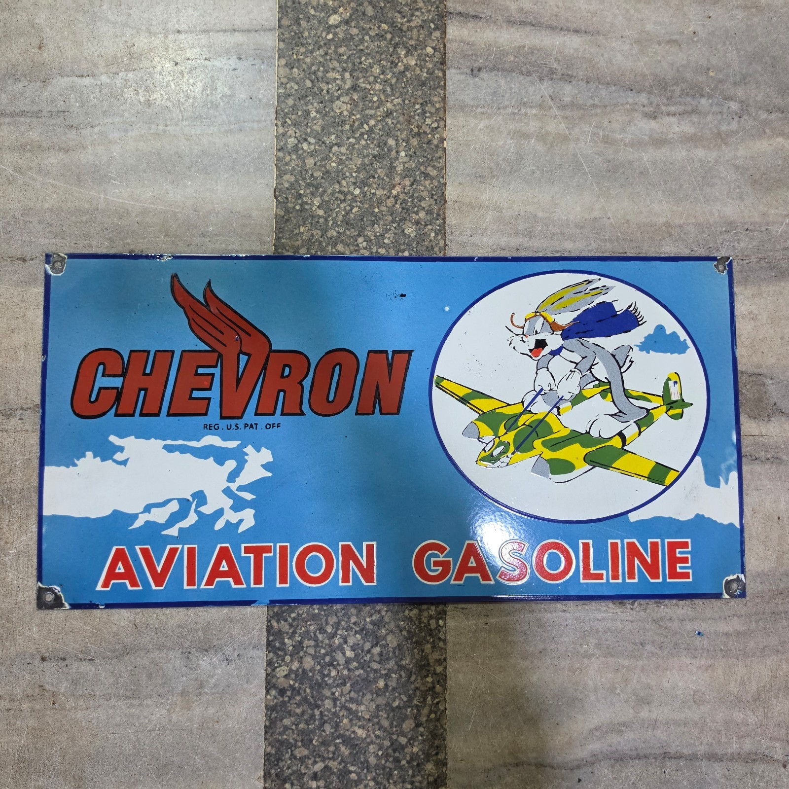 CHEVRON AVIATION PORCELAIN ENAMEL SIGN 30 X 15 INCHES