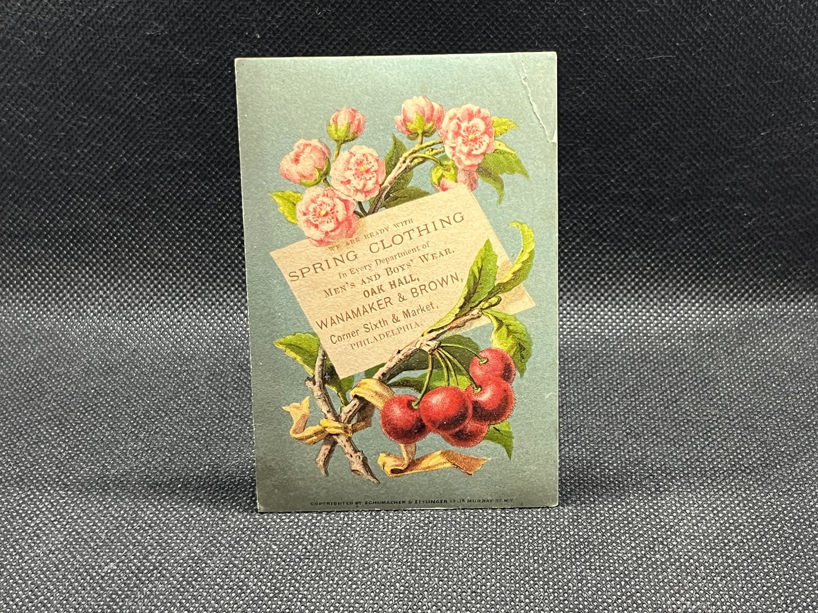 TRADE CARD SPRING CLOTHING WANAMAKER & BROWN OAK HALL 6TH & MARKET PHILA, PA