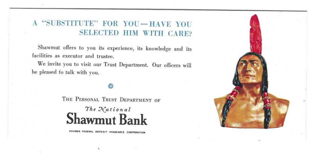 Old Advertising Premium Blotter National Shawmut Bank Trust Department Indian