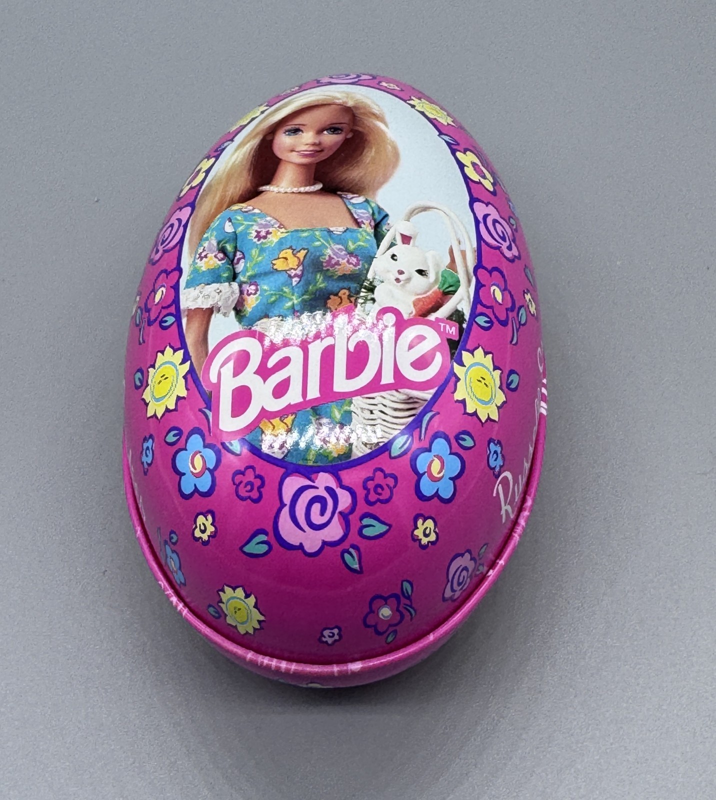 Vintage Barbie Russell Stover Candies Egg Shaped Candy Tins 1996 Pink 4.5′