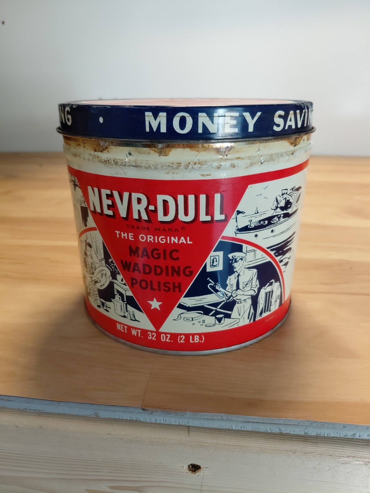 Vintage 1941 NEVR-DULL NEVER-DULL Magic Wadding Polish Tin Can .32 Oz Full Nice