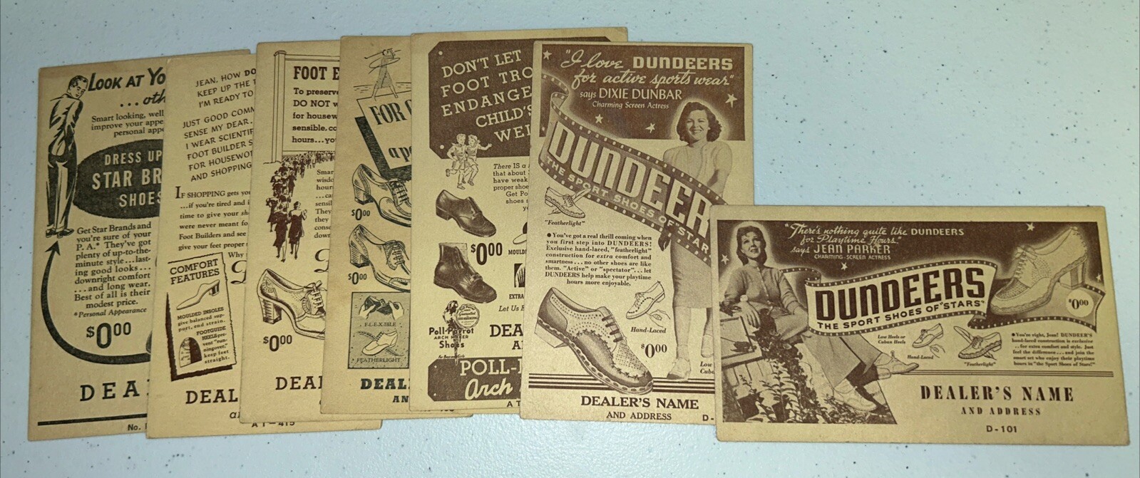 Vintage Antique 1930’s Shoe Advertising Handout Dealers Cards Lot Jean Parker