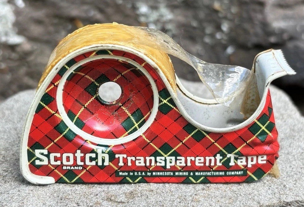 Vintage 50’s Scotch Gift Tape Dispenser Metal Tartan Plaid Minnesota Mining Manf