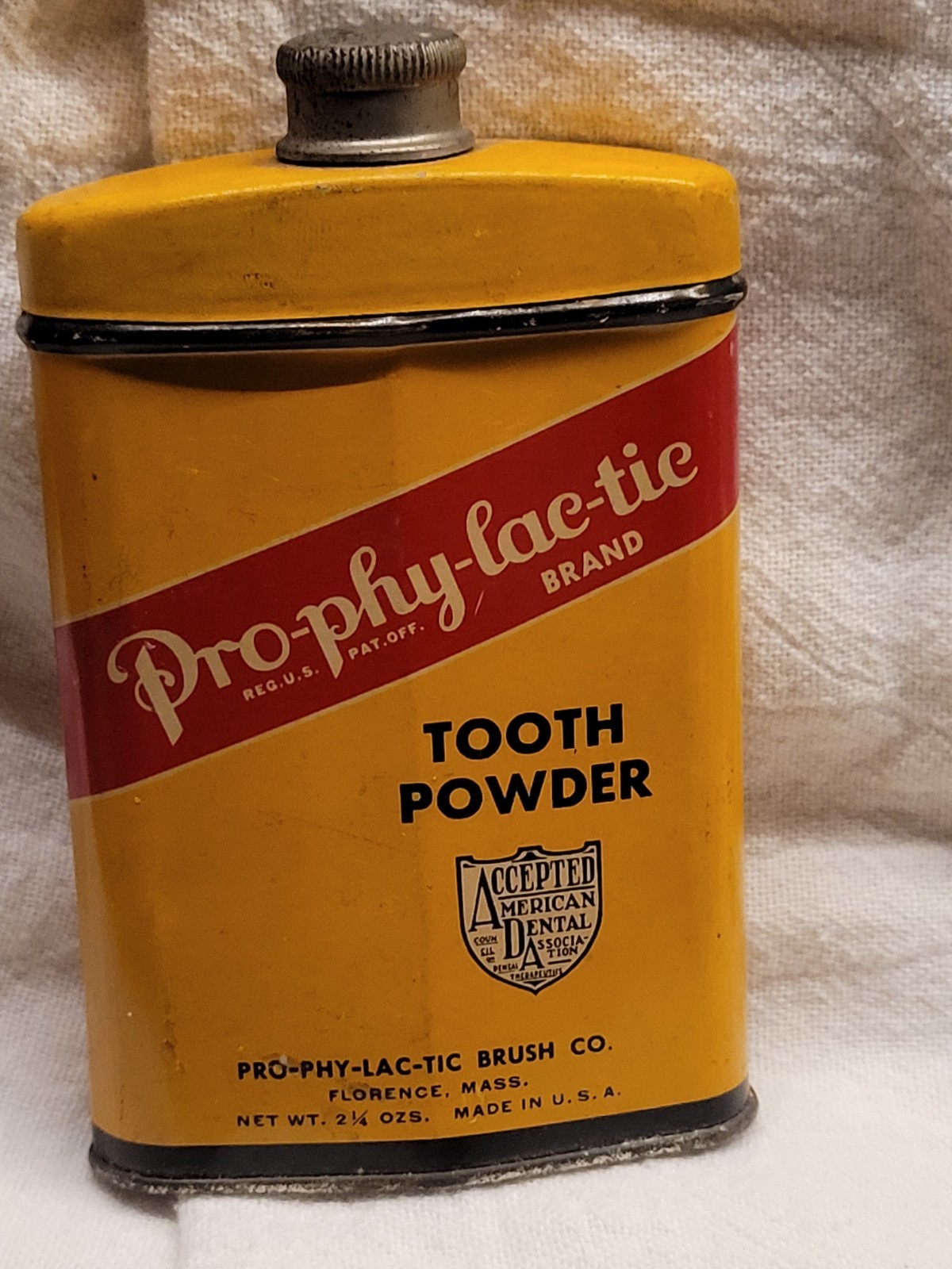 VINTAGE COLORFUL PRO-PHY-LAC-TIC TOOTH POWDER TIN PARTIAL CONTENTS