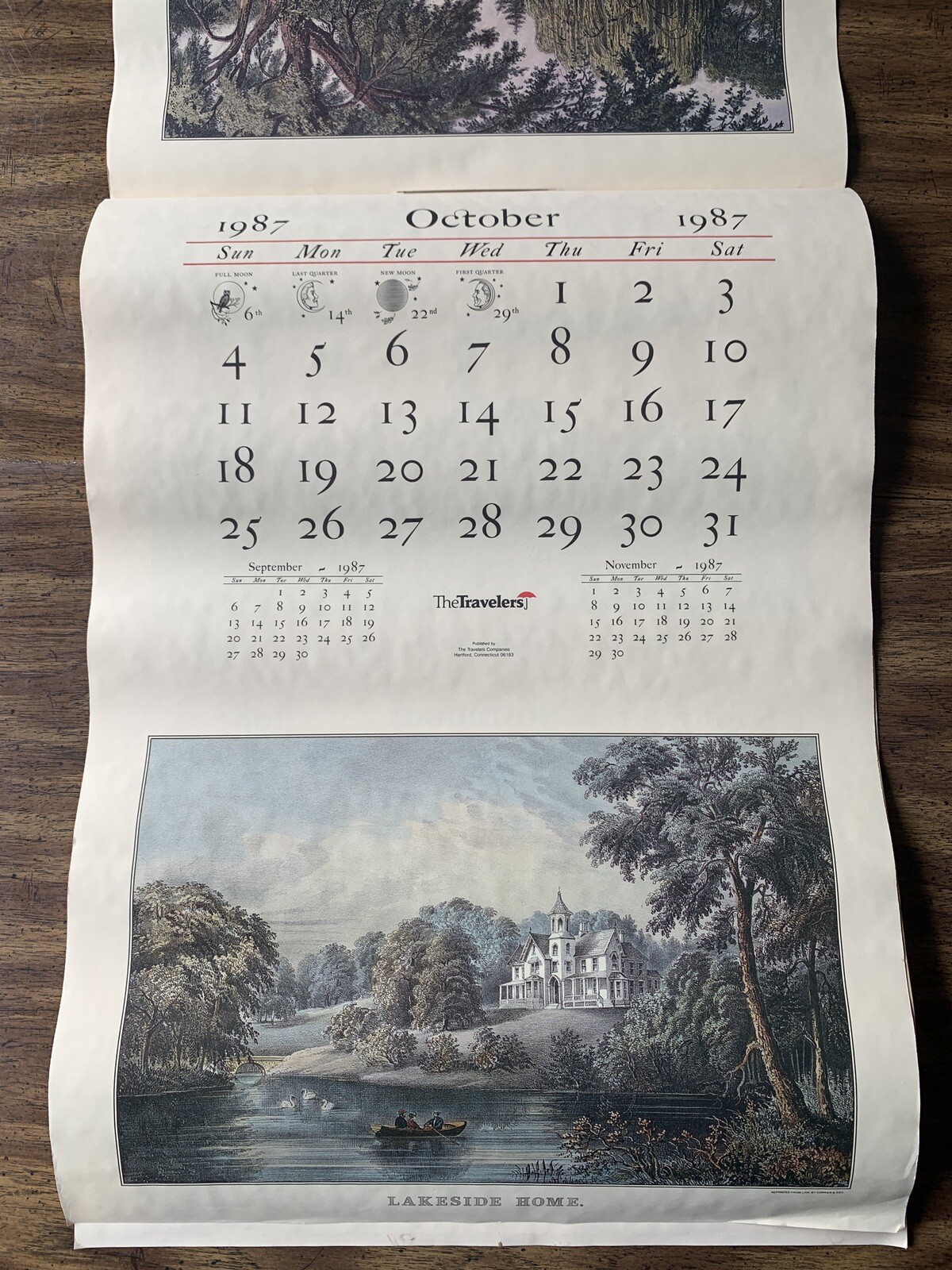 1987 Complete Calendar Currier Ives Prints Travelers Ins Bellows Peterborough NH