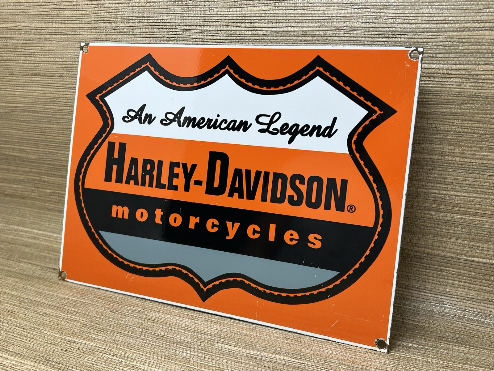 VINTAGE HARLEY DAVIDSON MOTORCYCLES PORCELAIN DEALERSHIP SIGN GAS OIL QUALITY