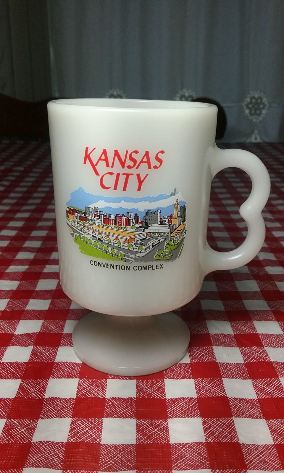 Vintage Kansas City Convention Complex Milk Glass Mug USA