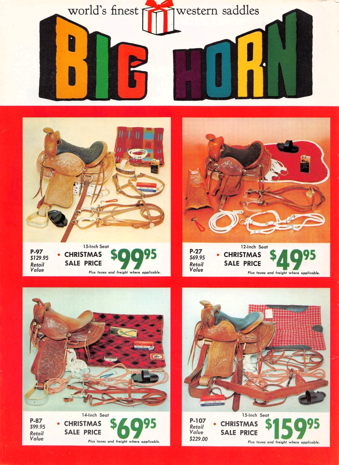 Big Horn Western Horse Saddle Ornate Leather Cowboy Ranch Farm Vtg Print Ad