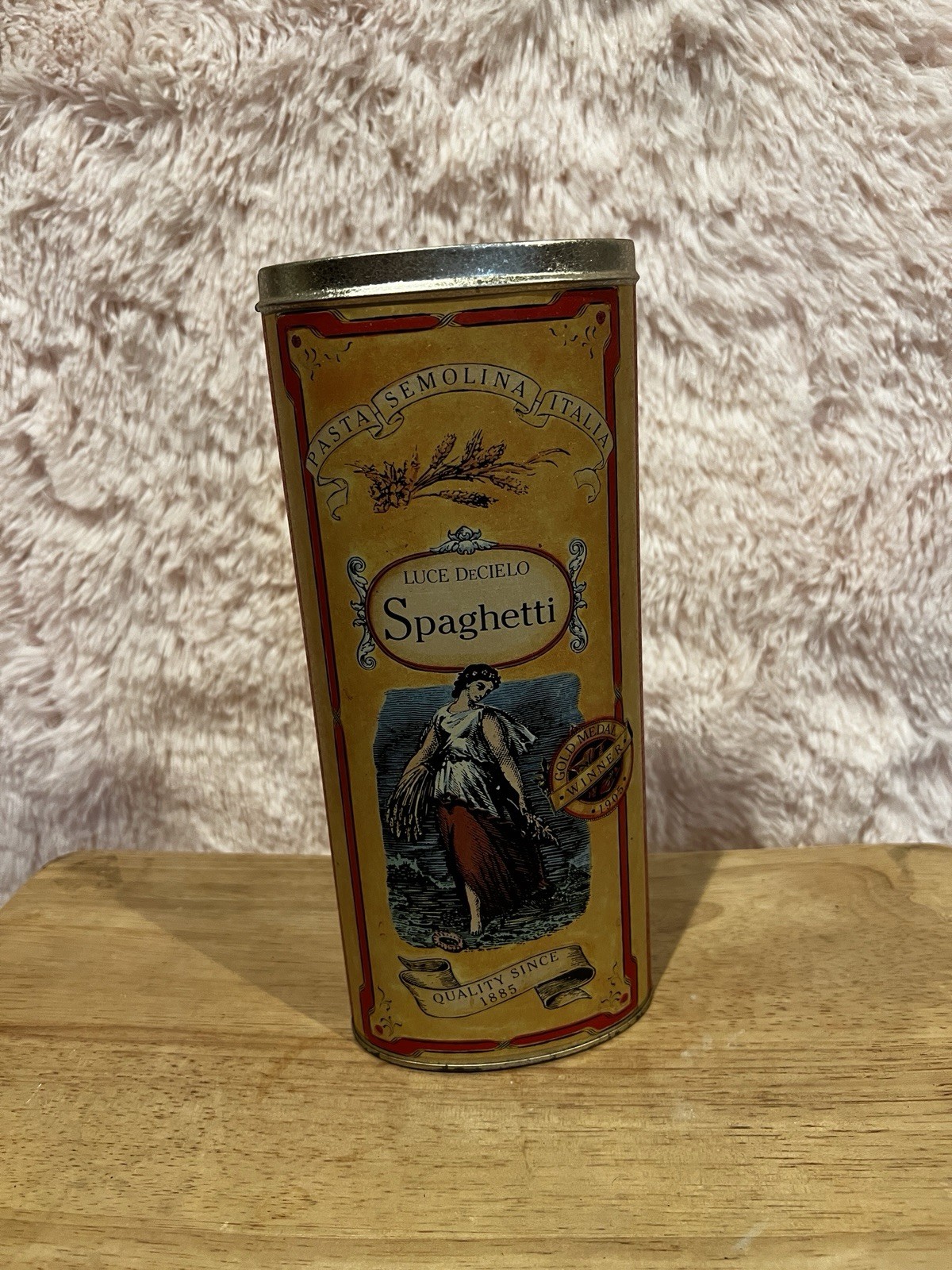 Metal Tin Can 11″ Luce Decielo Spaghetti Pasta Semolina Italia Vintage No Lid