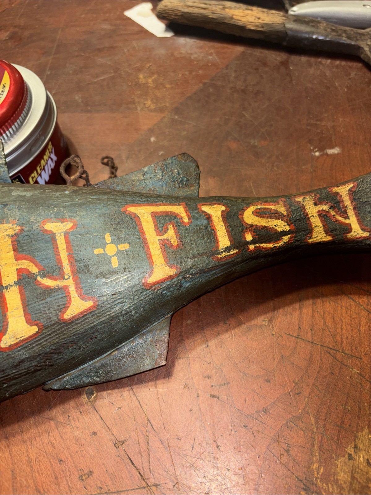 Early Folk Art Trade Sign Fresh Fish 21”LX7”H A One Of A Kind Piece