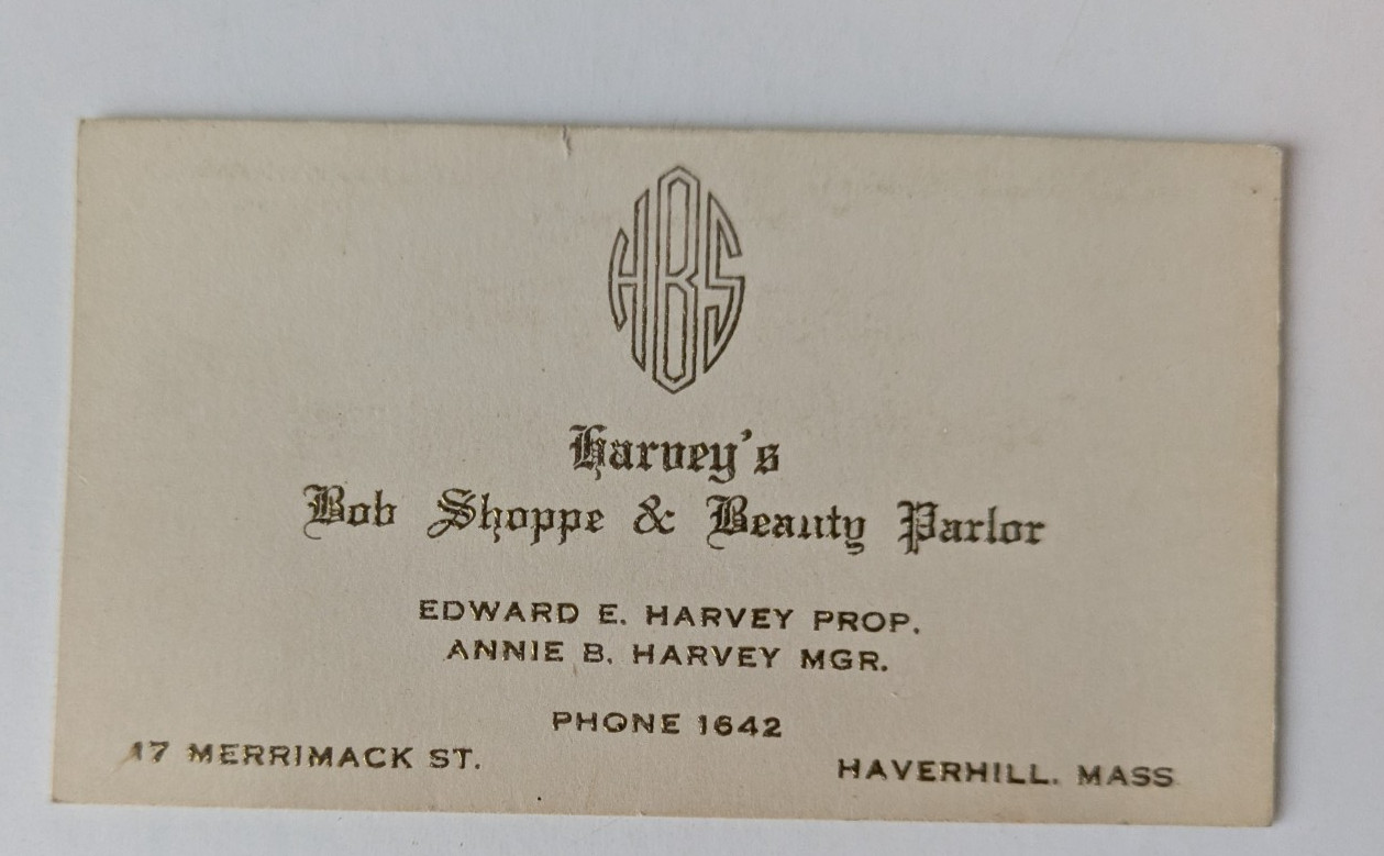 Harveys Bob Shoppe Beauty Parlor Business Card Haverhill MA Hair Salon