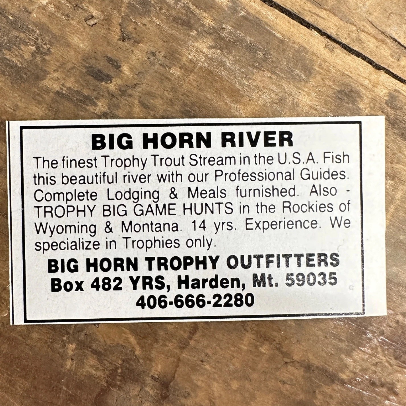 1982 BIG HORN River TROPHY OUTFITTERS Vintage Print Ad Harden Montana Trout Elk