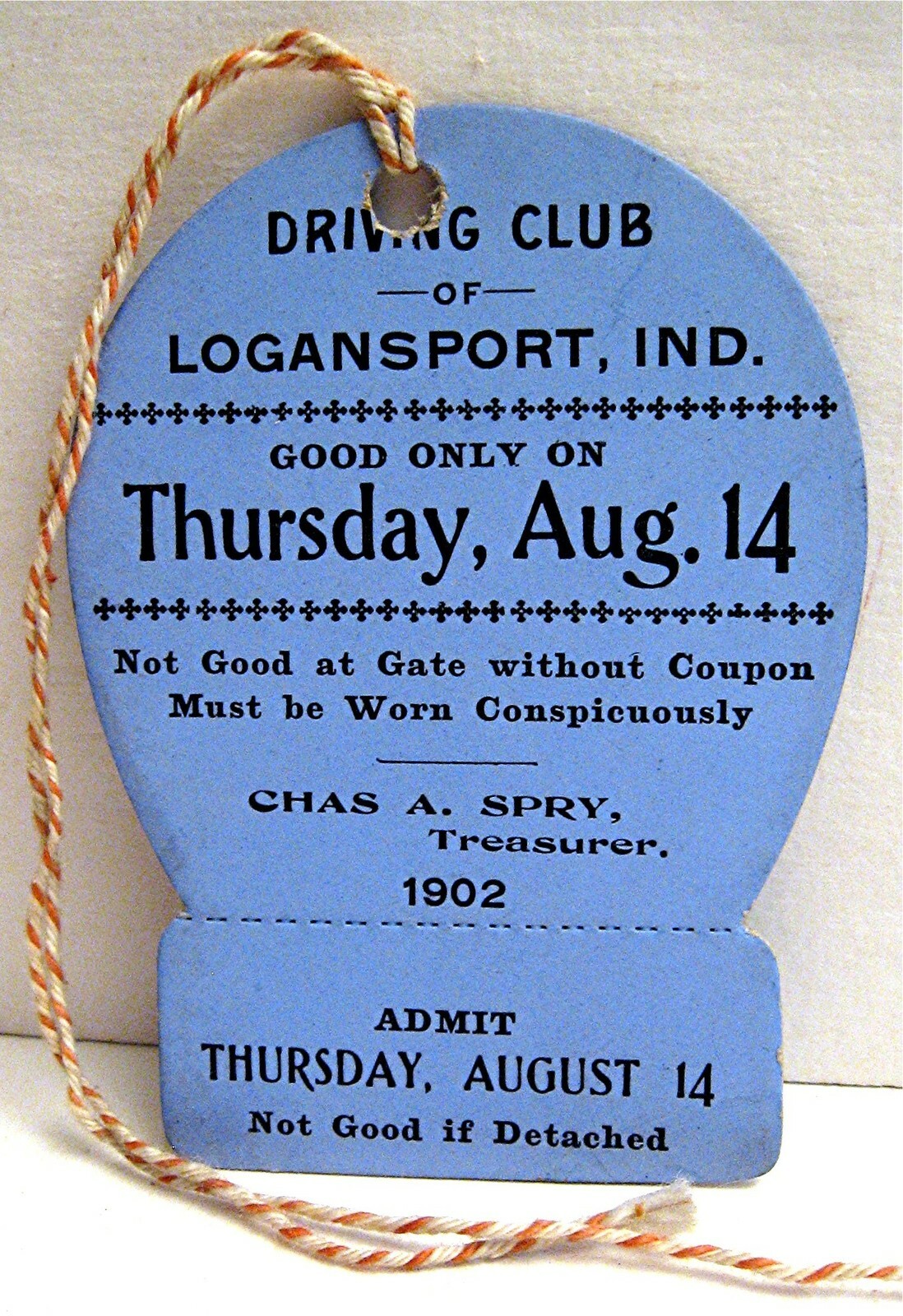Vintage 2-1902 Country Driving Club Ticket W/ Stub Logansport Indiana Unused