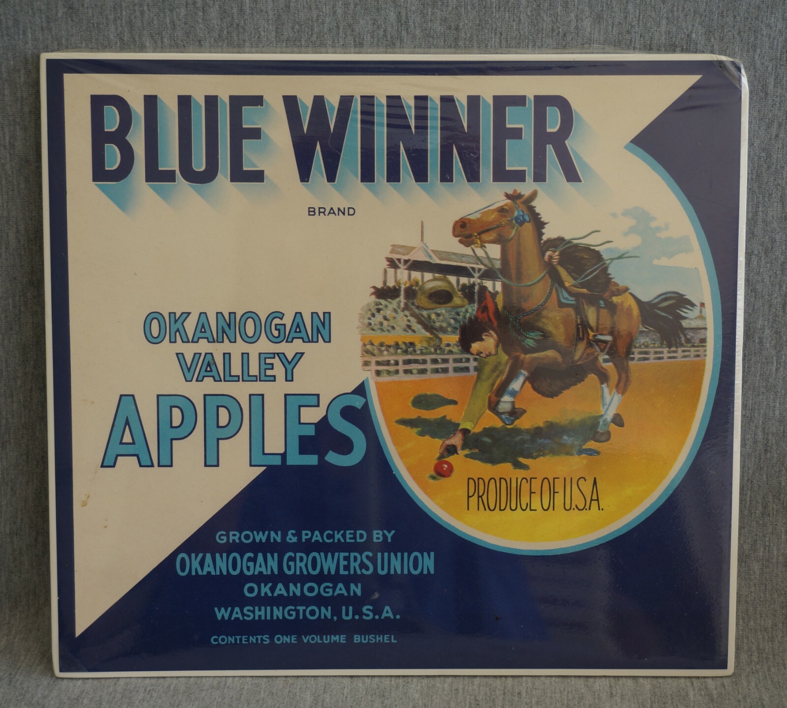 CRATE LABELS with HORSES (5) – Conestoga, Polo, Bronco, Blue Winner, Leader