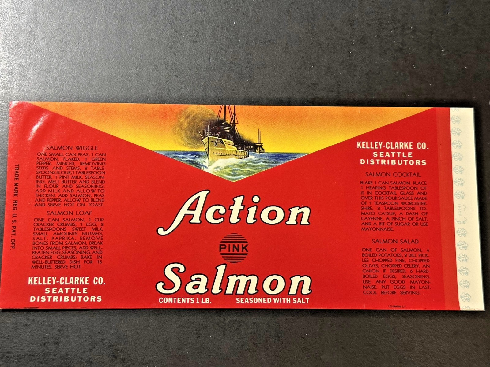 GREAT LOOKING KELLEY – CLARKE CANNED SALMON LABEL: ACTION BRAND