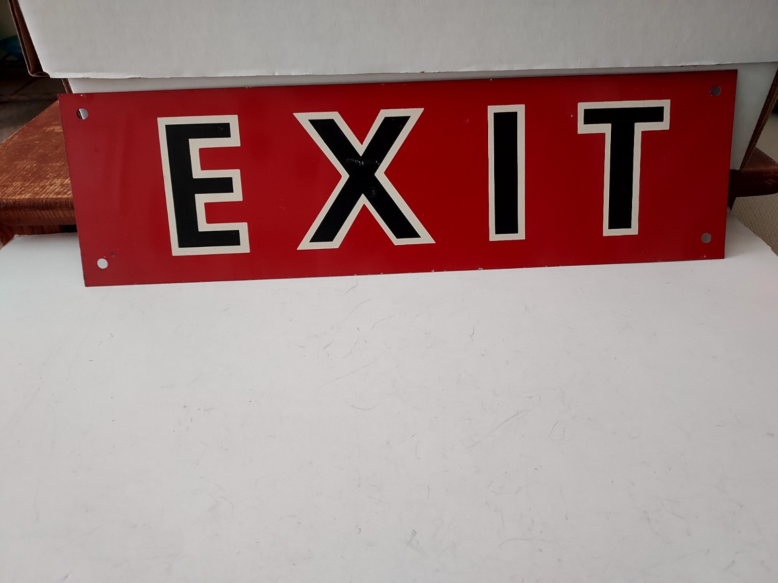Vintage Tin Exit Sign 1960’s Red Black White 14″ X 4″ Beautiful Nos Clean