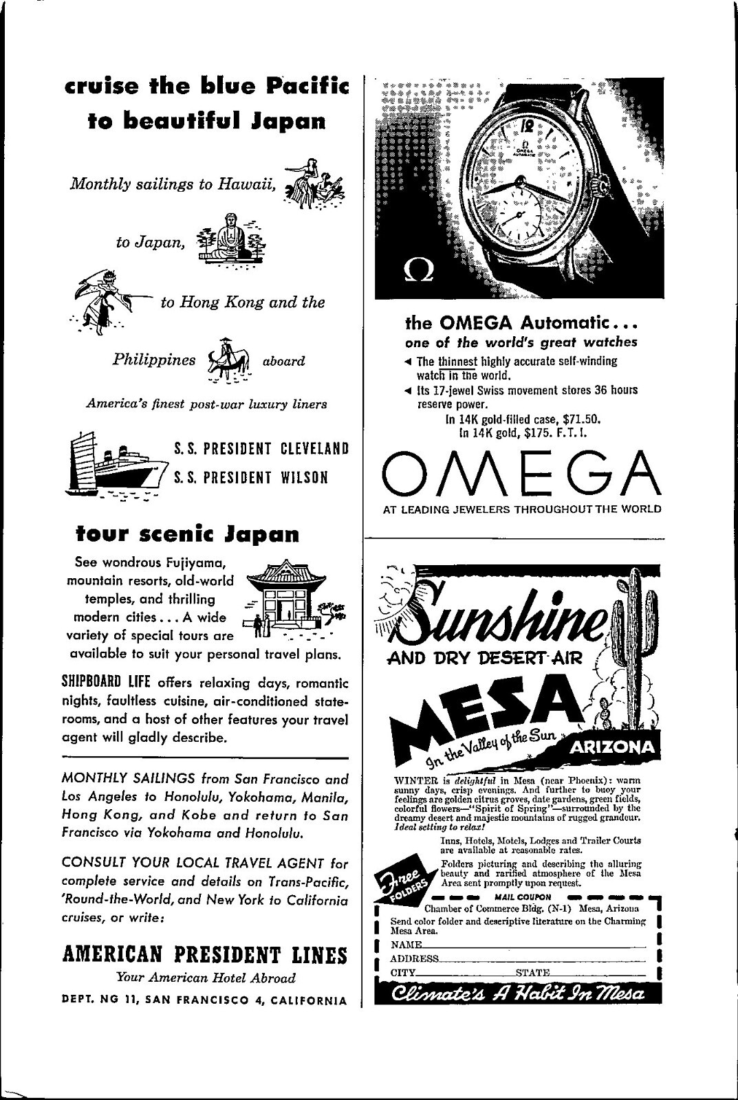 Omega Automatic Watches Original Vintage Print Ad