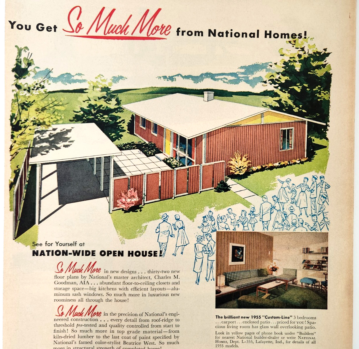 Ridgewood National Homes Custom Line Houses Vintage 1955 Ad Magazine Print