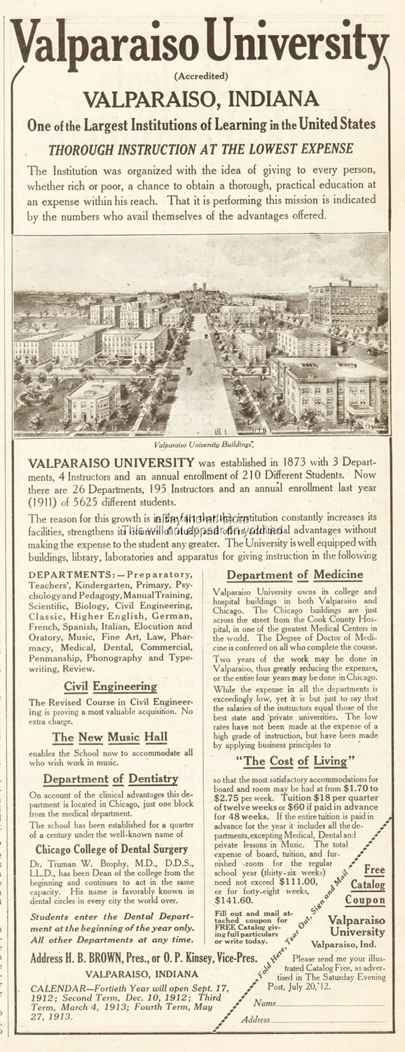 1912 Valparaiso University Buildings Indiana Valpo College Vintage Magazine Ad