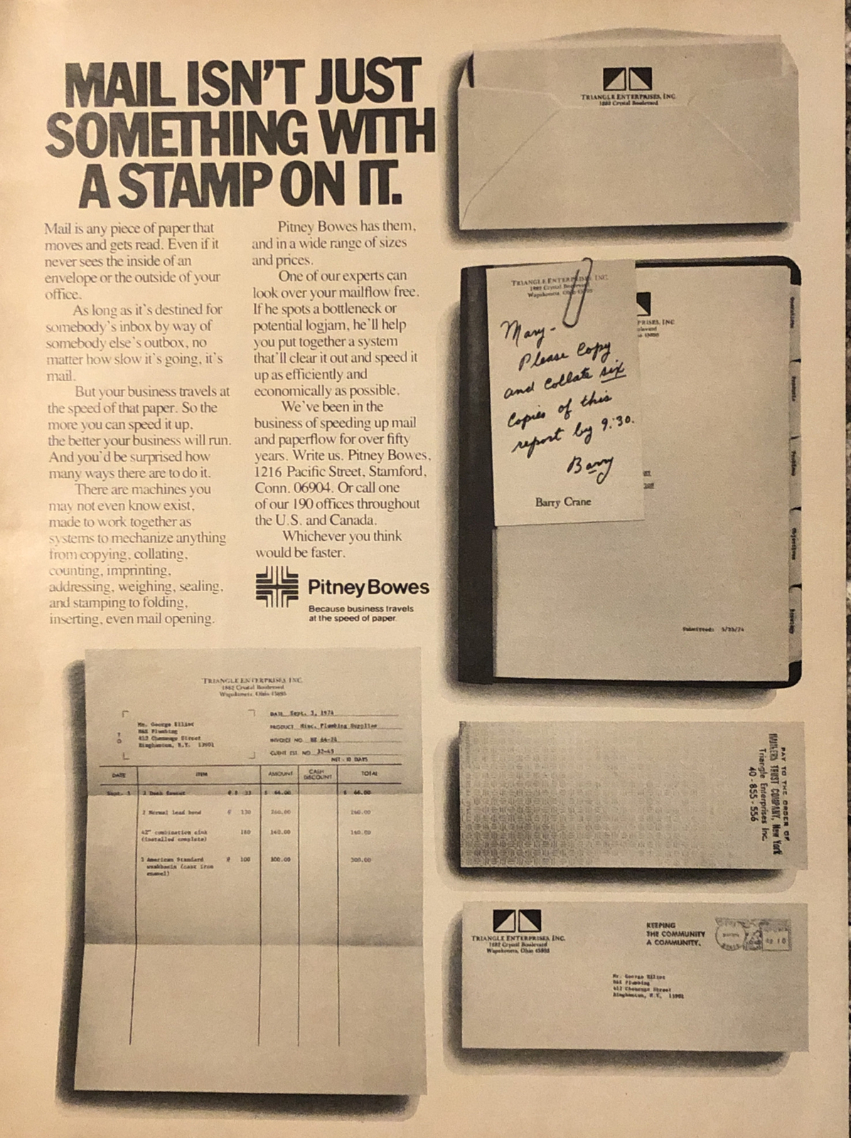 1974 Pitney Bowes PRINT AD Mail Not Just Something with Stamp On It VTG 1970s